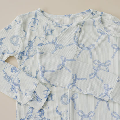 Blue Belle 2pc Ribbed Bamboo Pajamas by Little Joy Co., product view 5