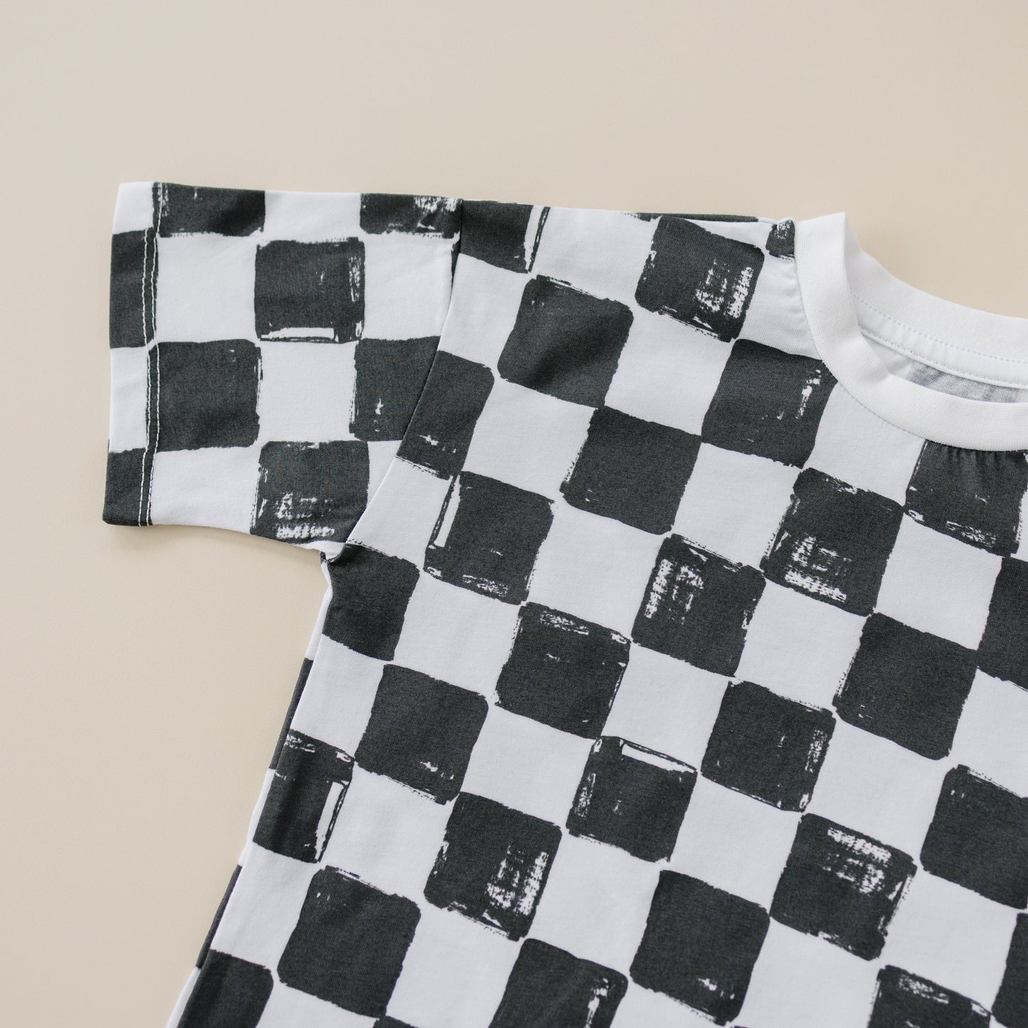 Organic Cotton Black & White Checkered Shorts Set by Little Joy Co., product view 6