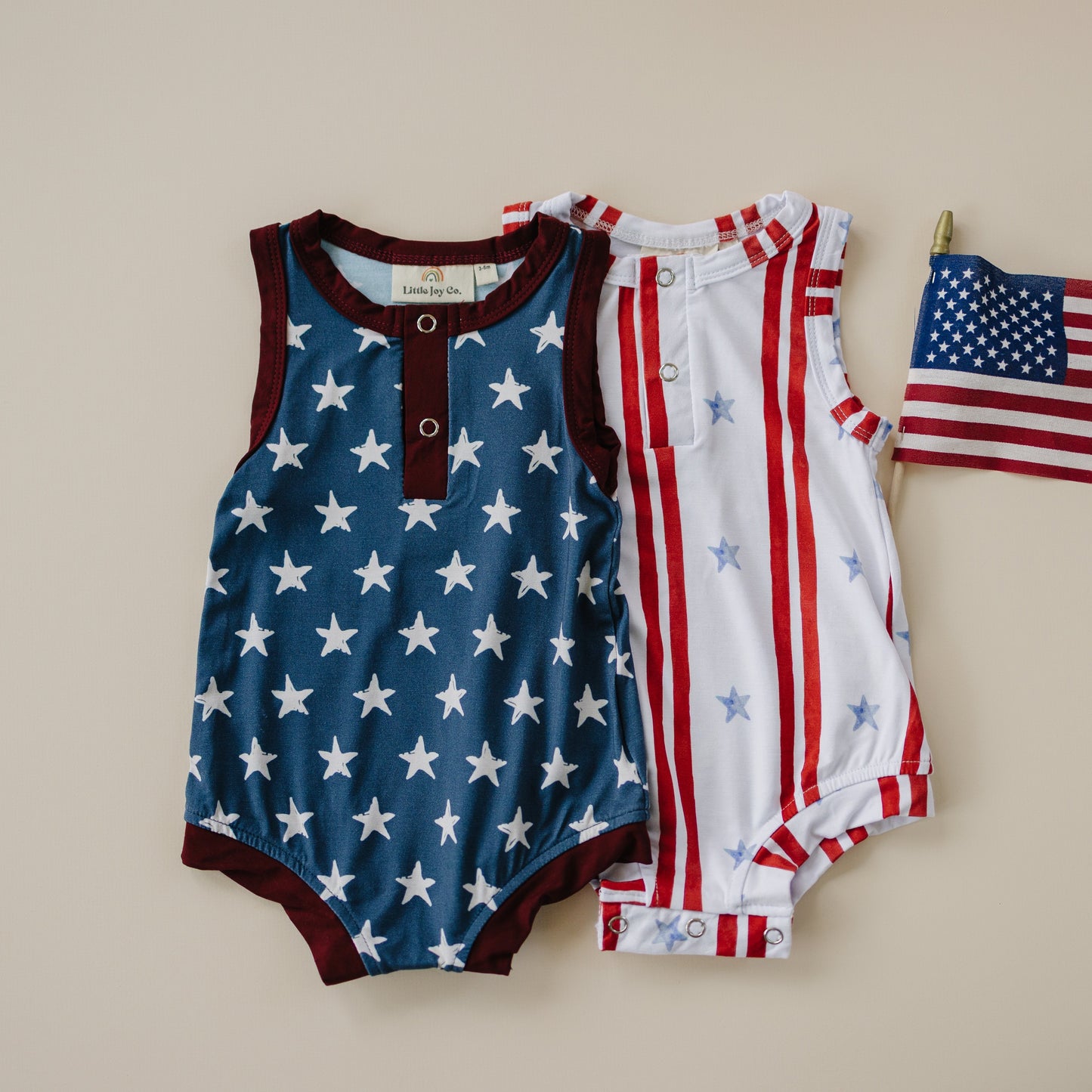 Navy Stars Henley Bamboo Romper by Little Joy Co., product view 4