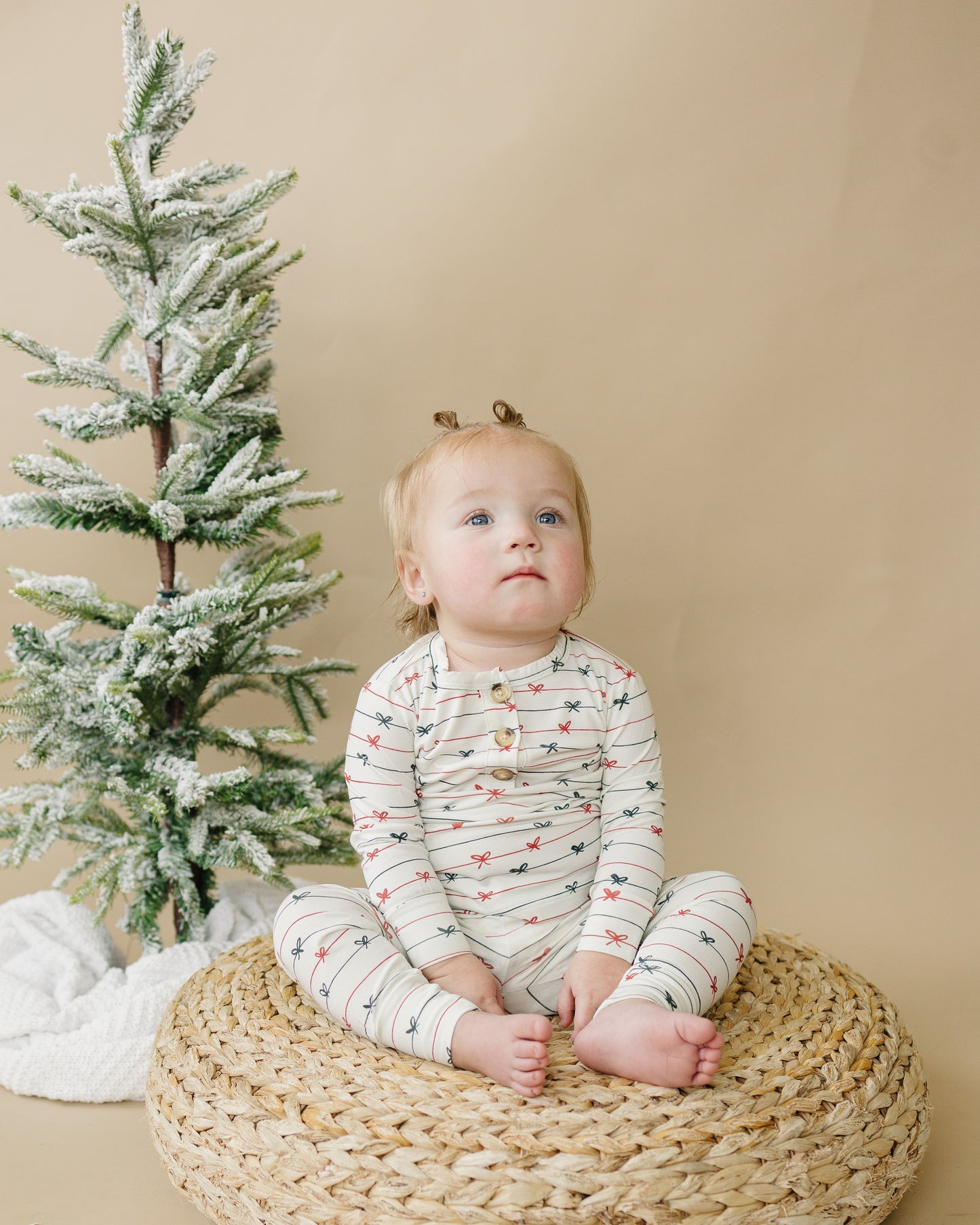 Tied with a Bow Christmas 2pc Henley Bamboo Pajamas by Little Joy Co., product view 4