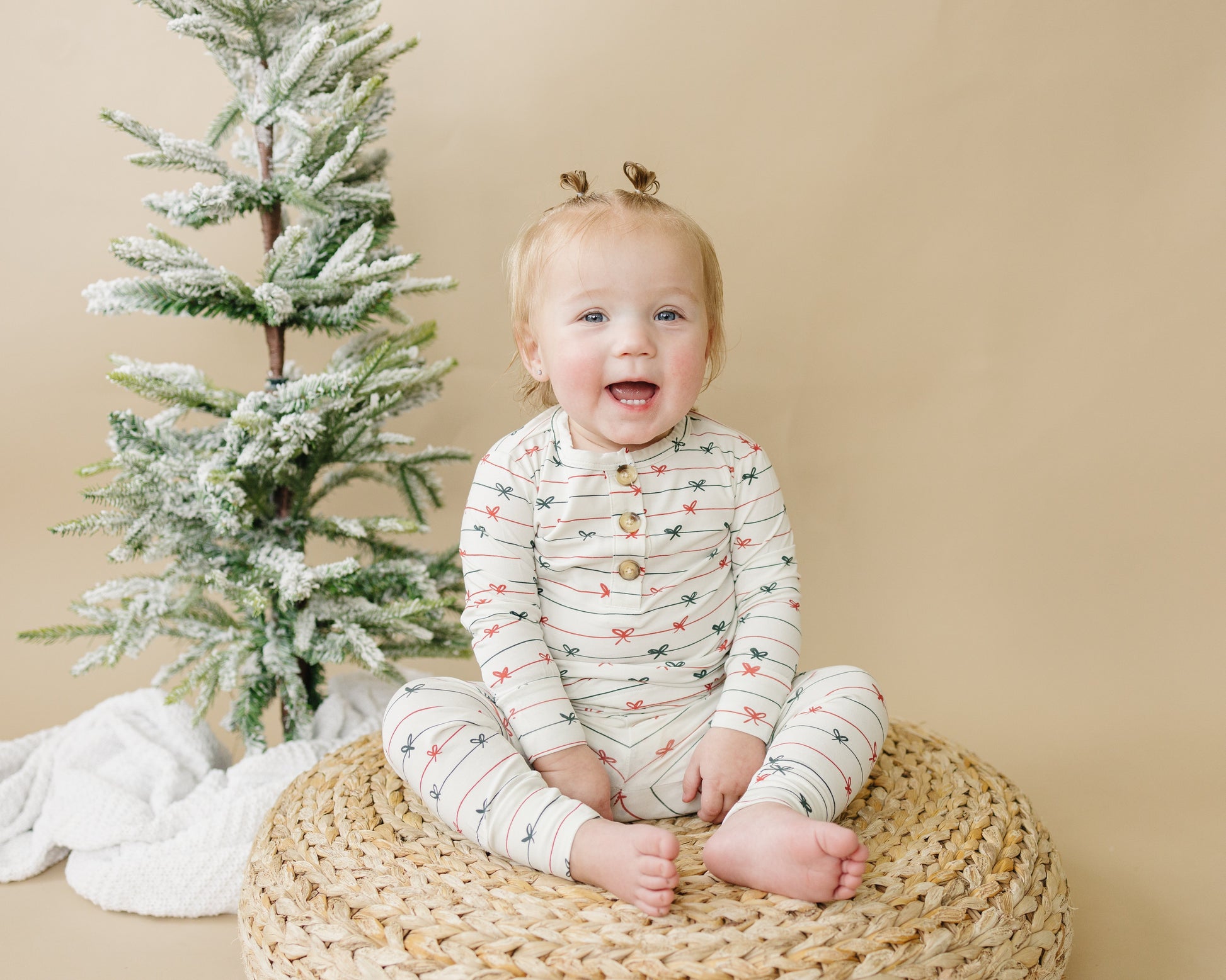 Tied with a Bow Christmas 2pc Henley Bamboo Pajamas by Little Joy Co., product view 8