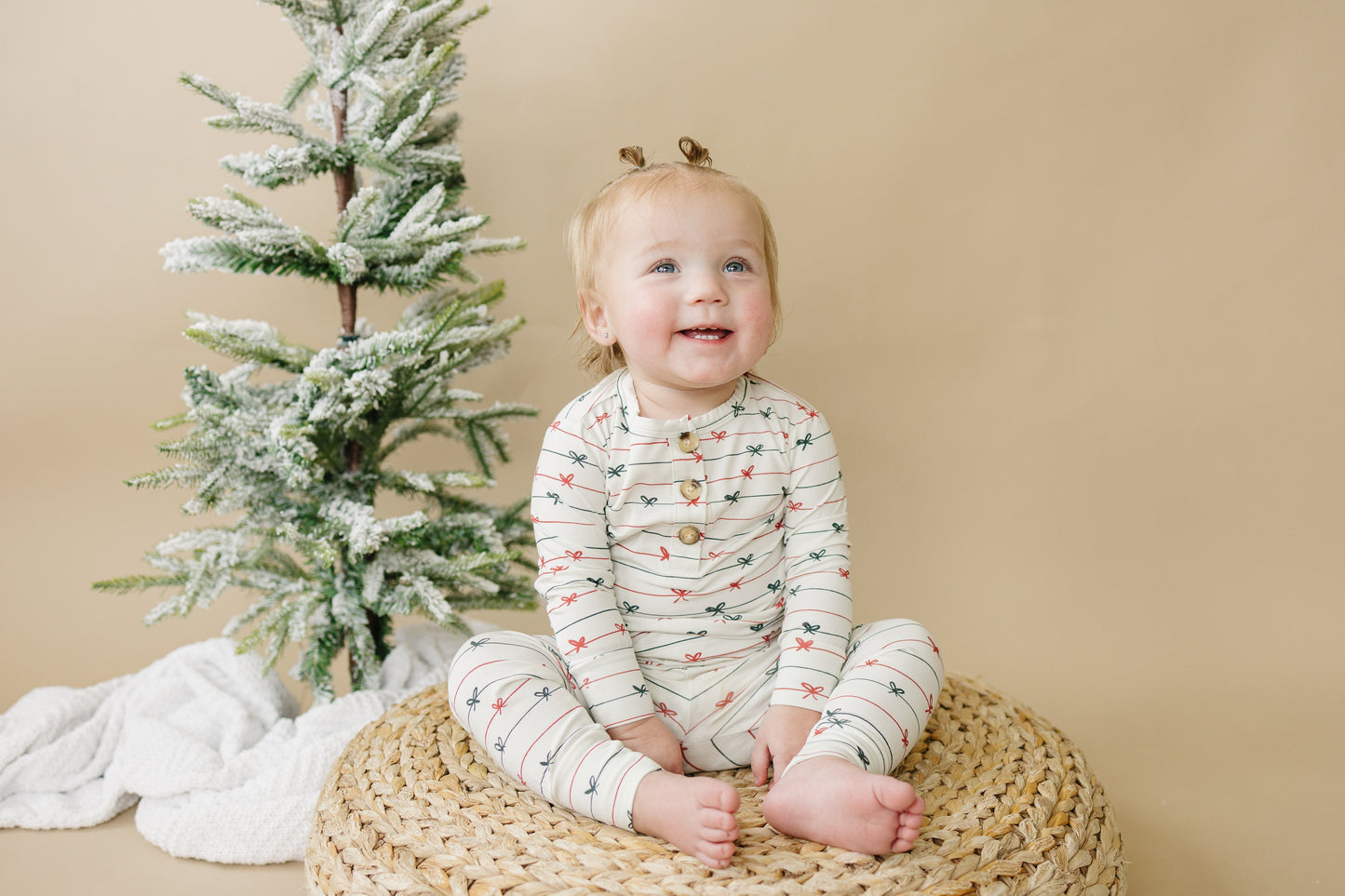 Tied with a Bow Christmas 2pc Henley Bamboo Pajamas by Little Joy Co., product view 6