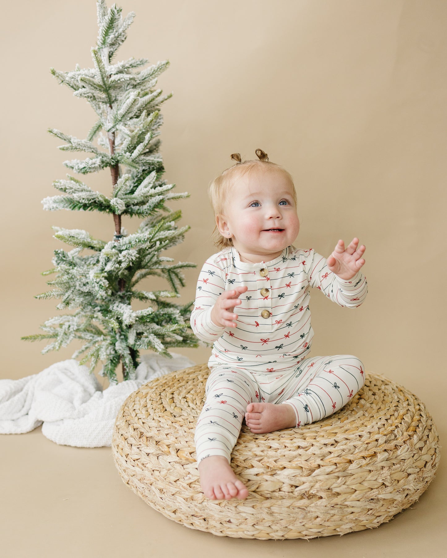 Tied with a Bow Christmas 2pc Henley Bamboo Pajamas by Little Joy Co., product view 7
