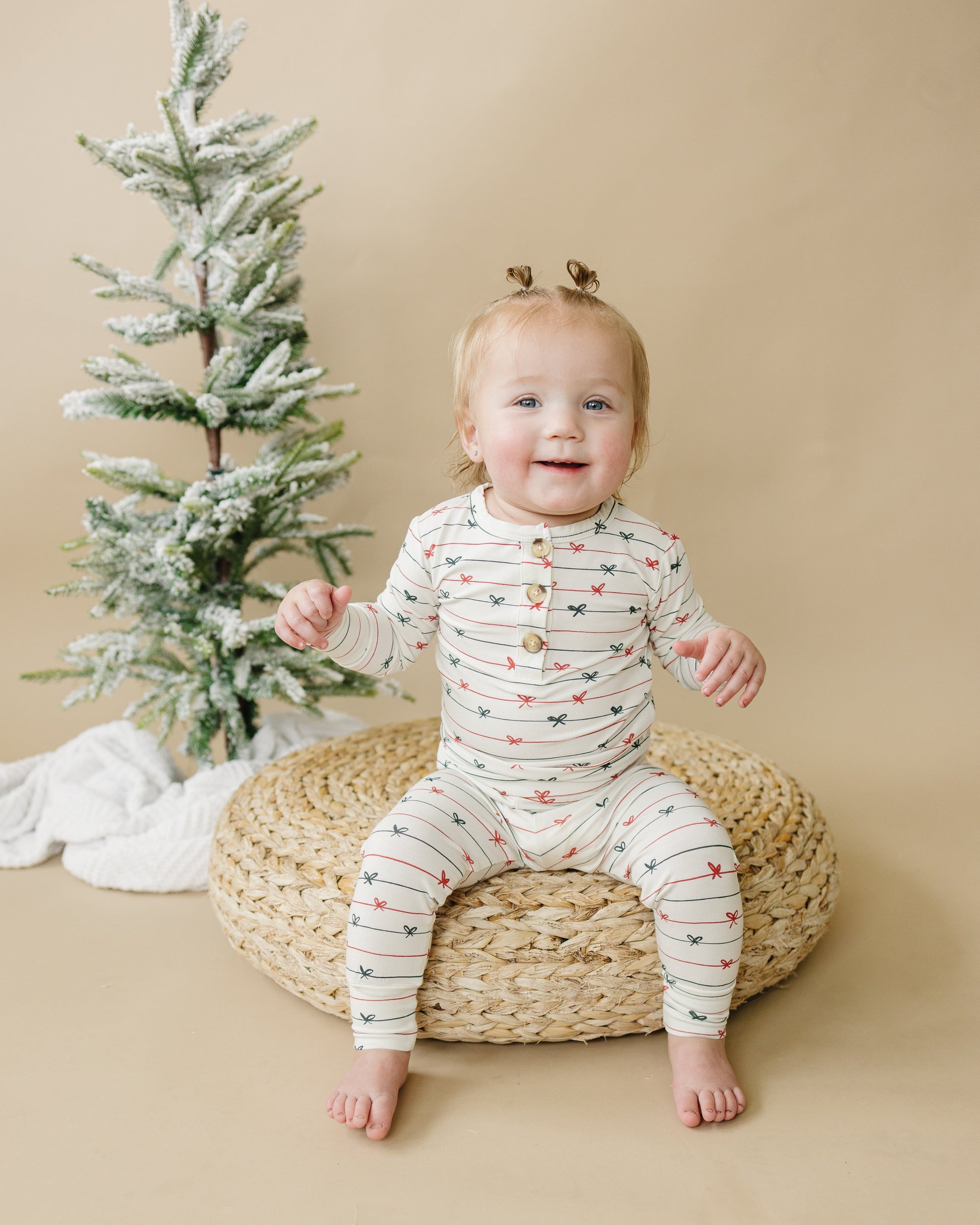 Tied with a Bow Christmas 2pc Henley Bamboo Pajamas by Little Joy Co., product view 3