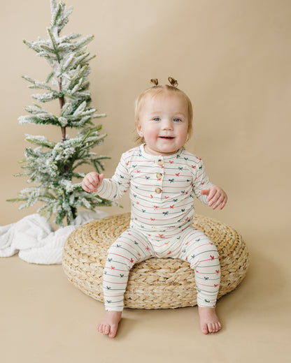 Tied with a Bow Christmas 2pc Henley Bamboo Pajamas by Little Joy Co., product view 3
