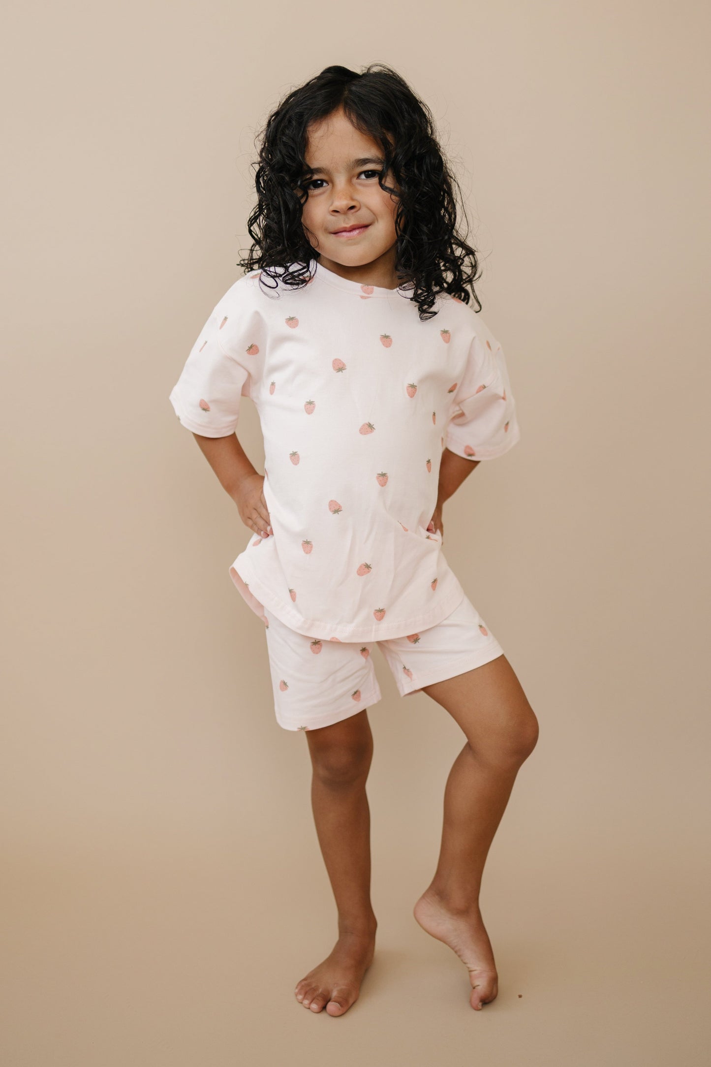 Organic Cotton Strawberry Print Shorts Set by Little Joy Co., product view 15