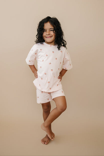 Organic Cotton Strawberry Print Shorts Set by Little Joy Co., product view 6
