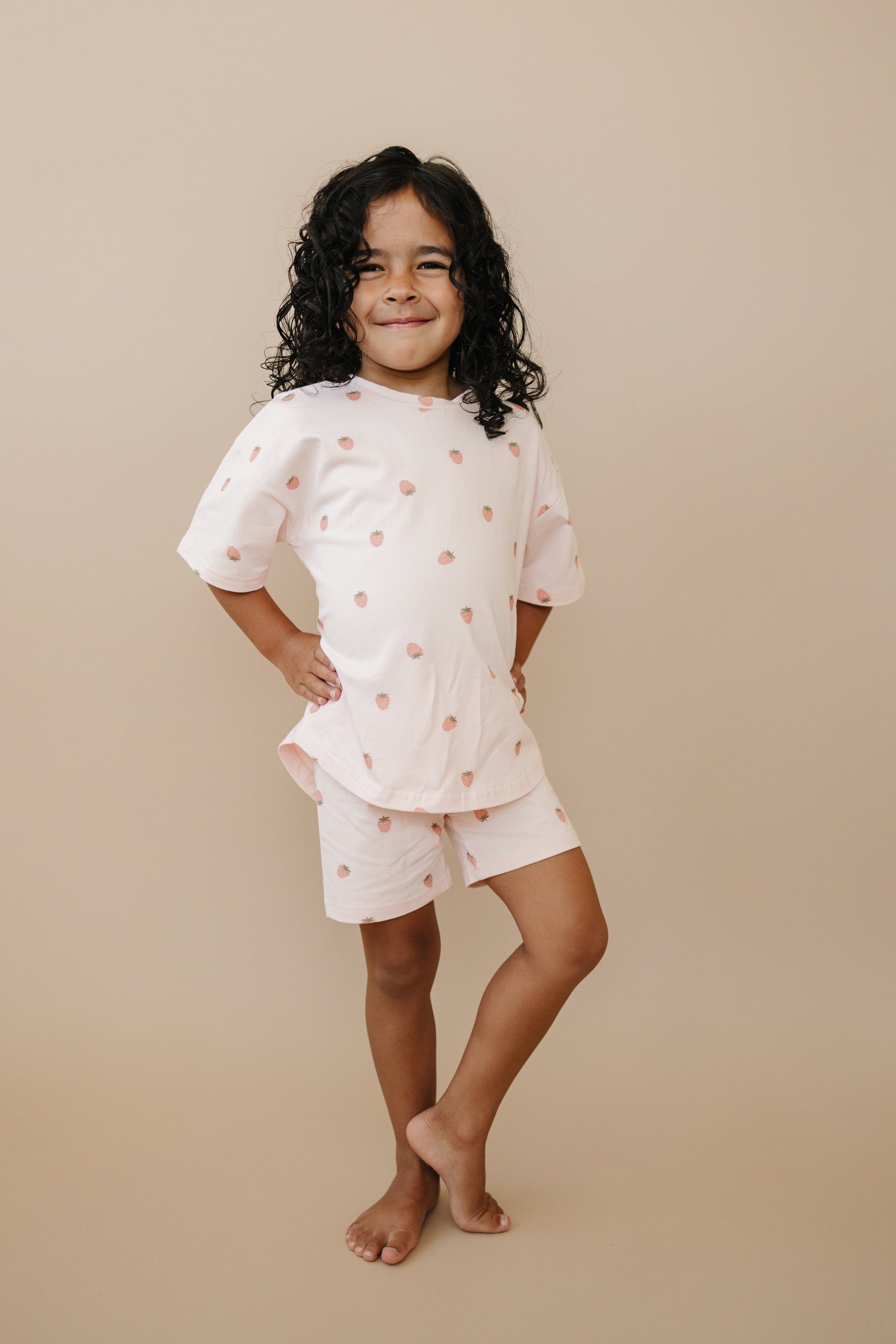 Organic Cotton Strawberry Print Shorts Set by Little Joy Co., product view 16