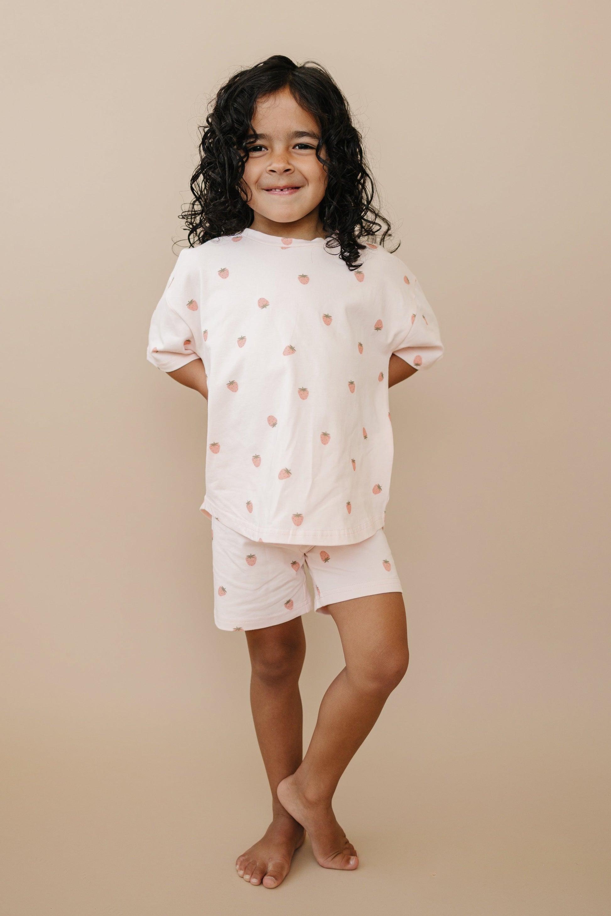 Organic Cotton Strawberry Print Shorts Set by Little Joy Co., product view 17