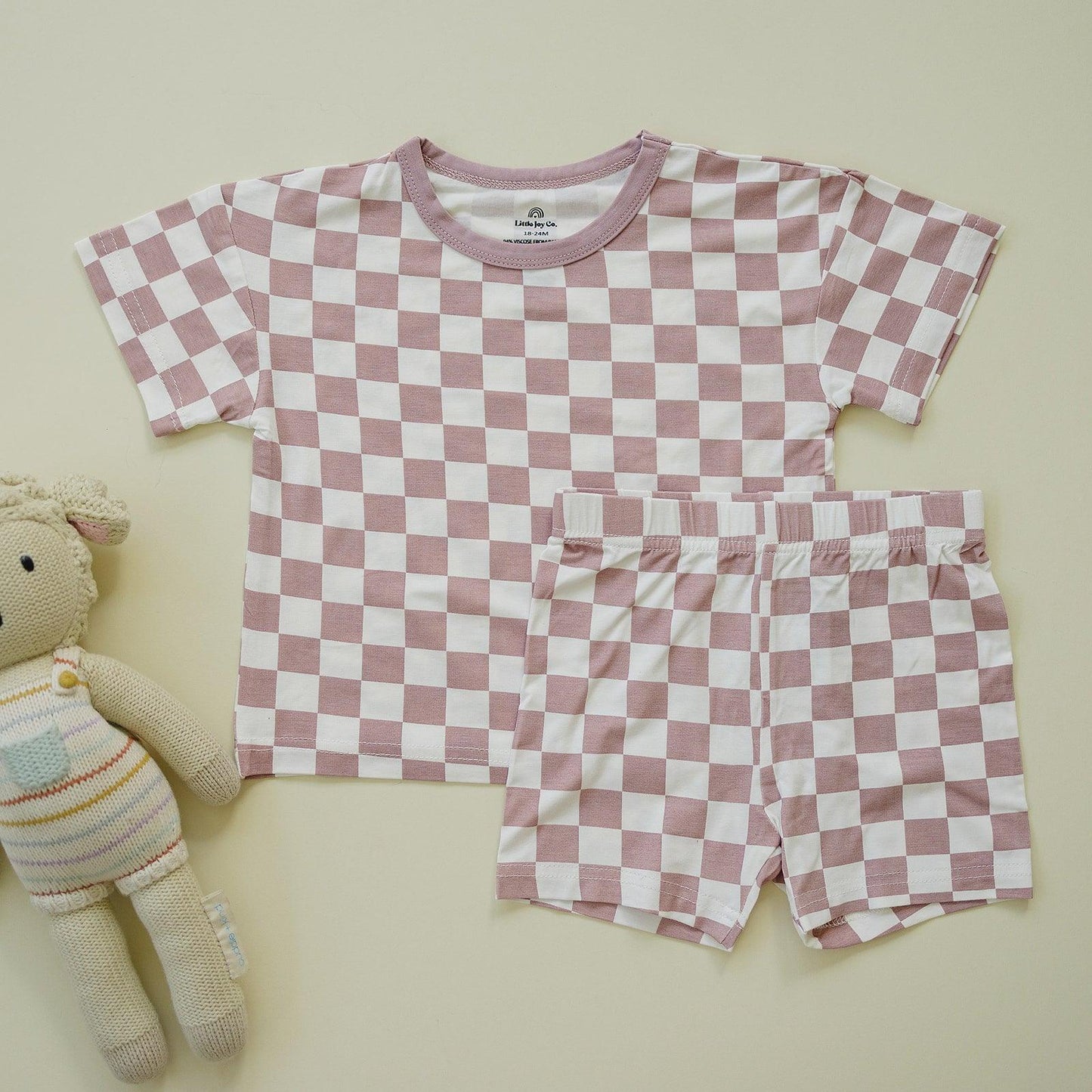 Tropical Haze Check 2pc Bamboo Lounge Set *4 & 5 left by Little Joy Co., product view 2
