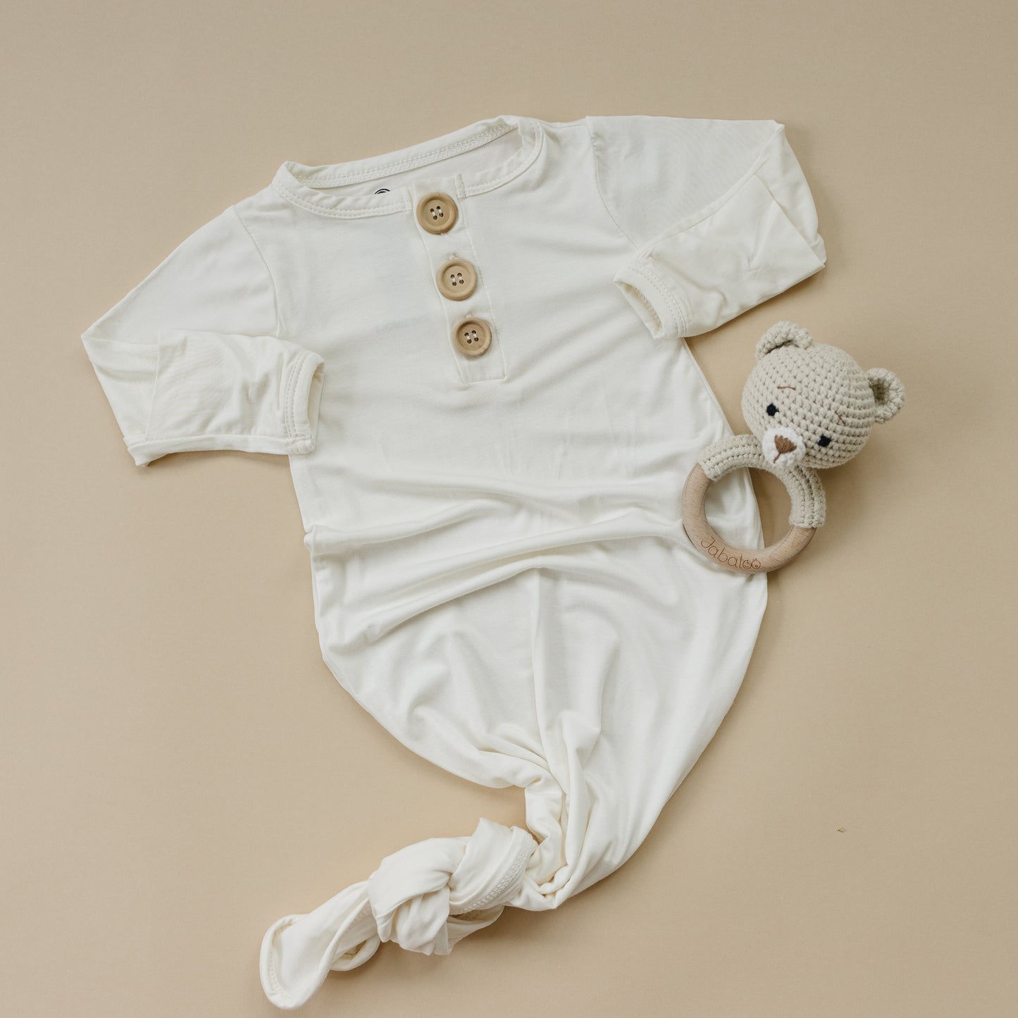 White Newborn Bamboo Gown by Little Joy Co., product view 2