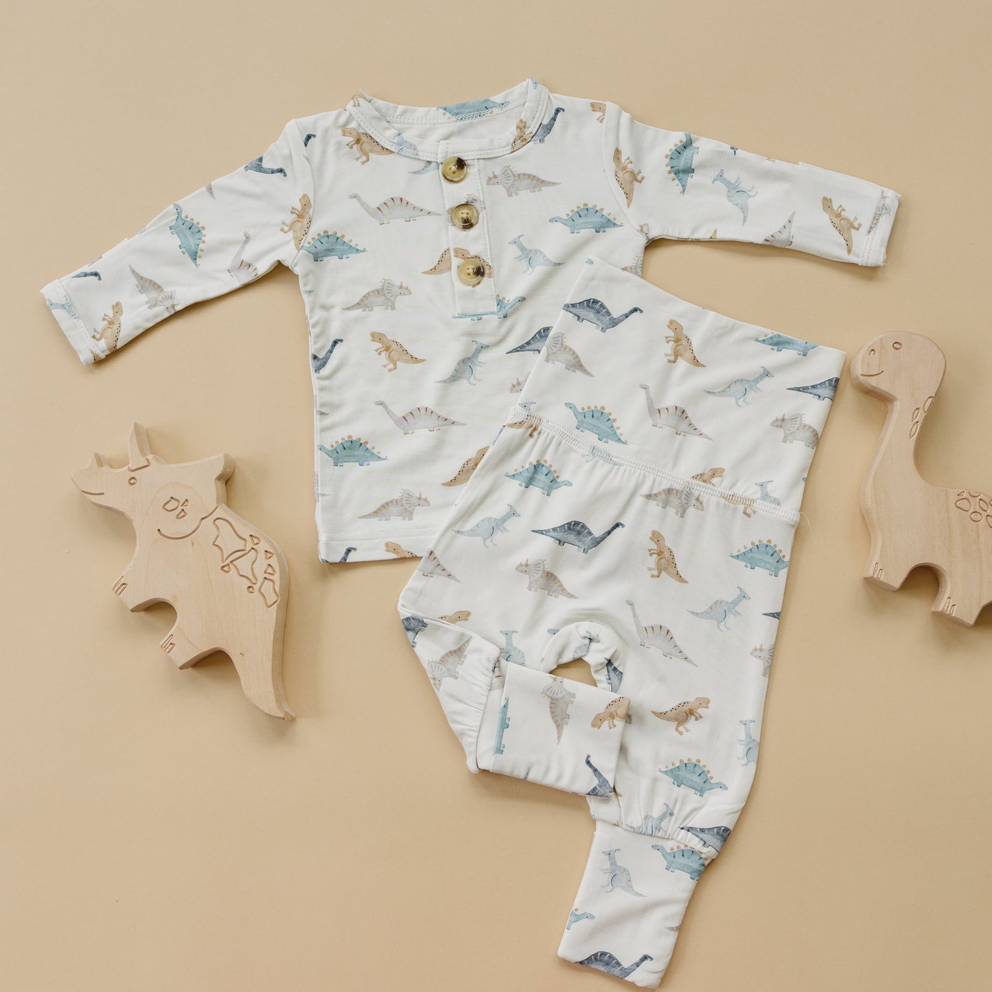 Snugglesaurus 2pc Henley Bamboo Pajamas - Sizes Newborn & Up! by Little Joy Co., product view 2
