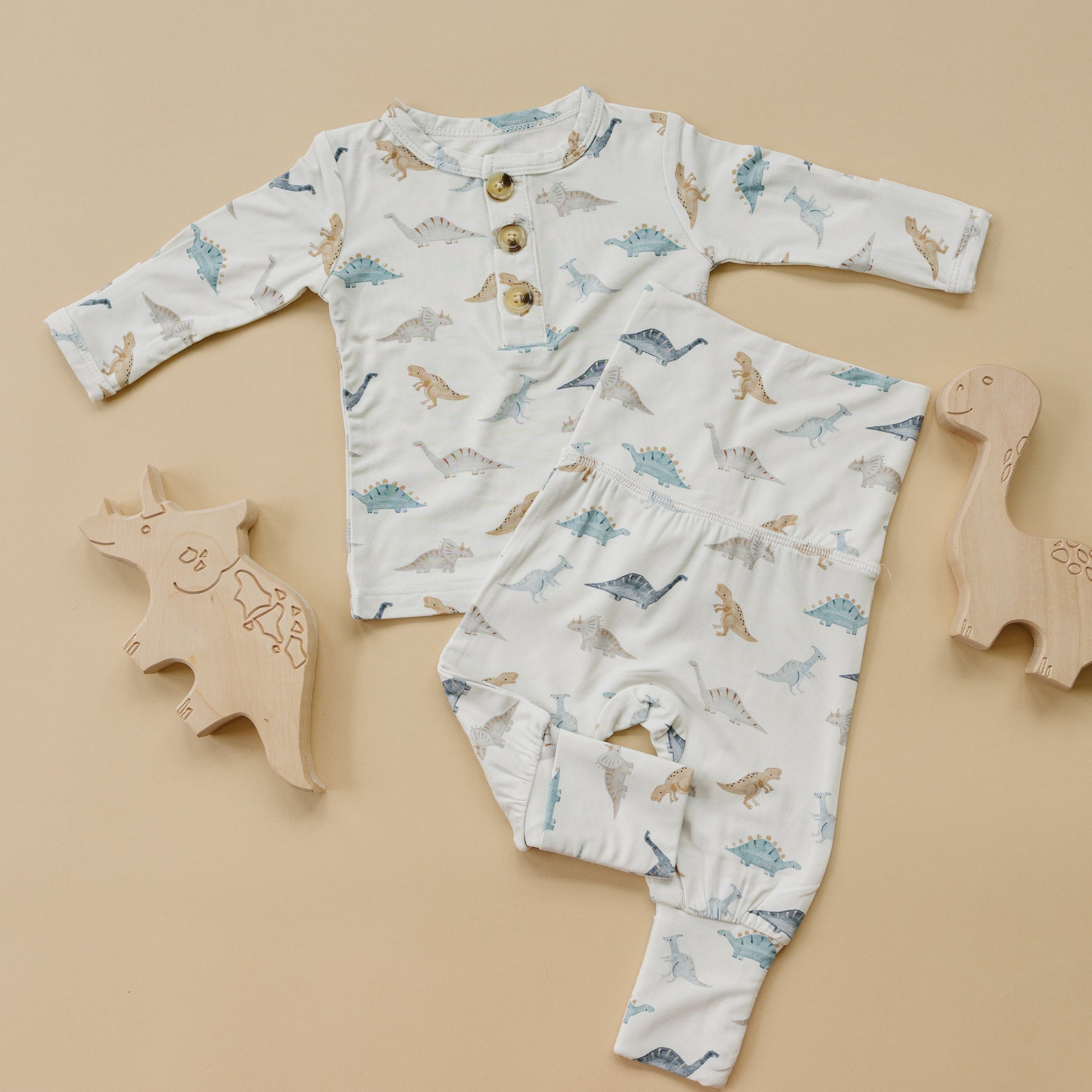 Snugglesaurus 2pc Henley Bamboo Pajamas - Sizes Newborn & Up! by Little Joy Co., product view 2