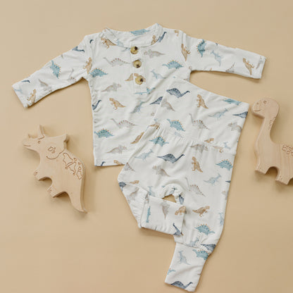 Snugglesaurus 2pc Henley Bamboo Pajamas - Sizes Newborn & Up! by Little Joy Co., product view 2