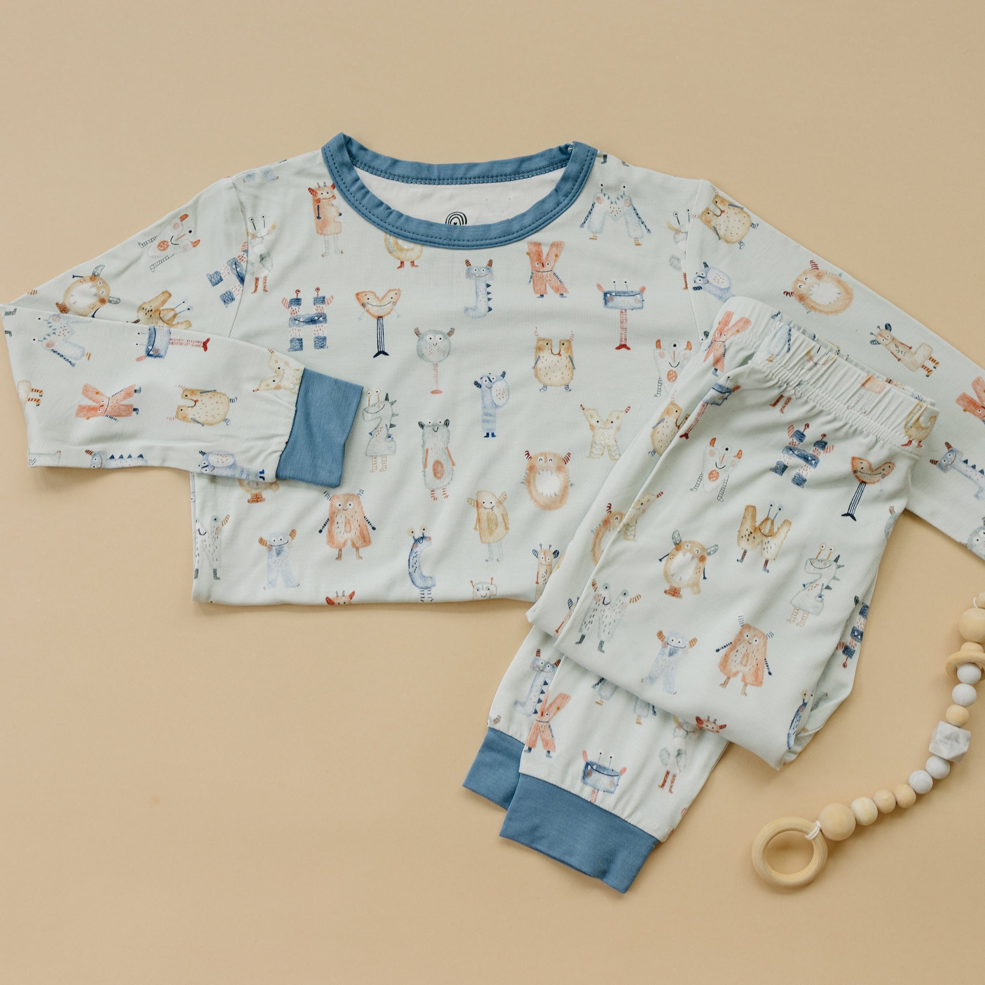 M is for Monsters 2pc Bamboo Pajamas by Little Joy Co., product view 2