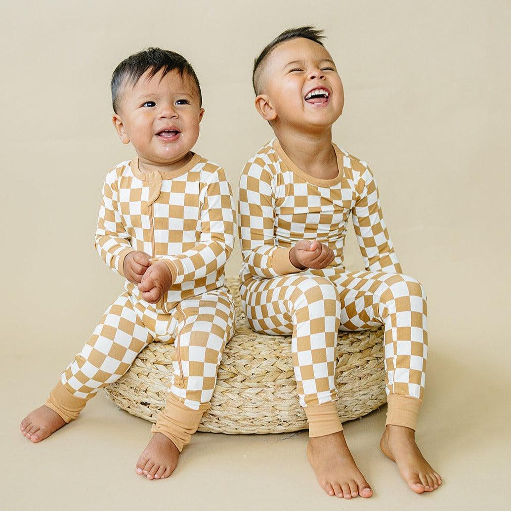 Golden Coast Check 2pc Bamboo Pajamas by Little Joy Co., product view 2