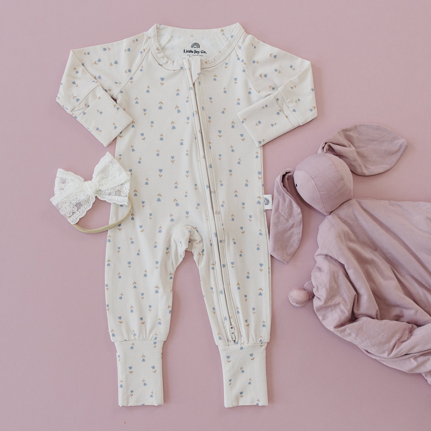Tiny Tulips Bamboo Zippy Pajamas by Little Joy Co.