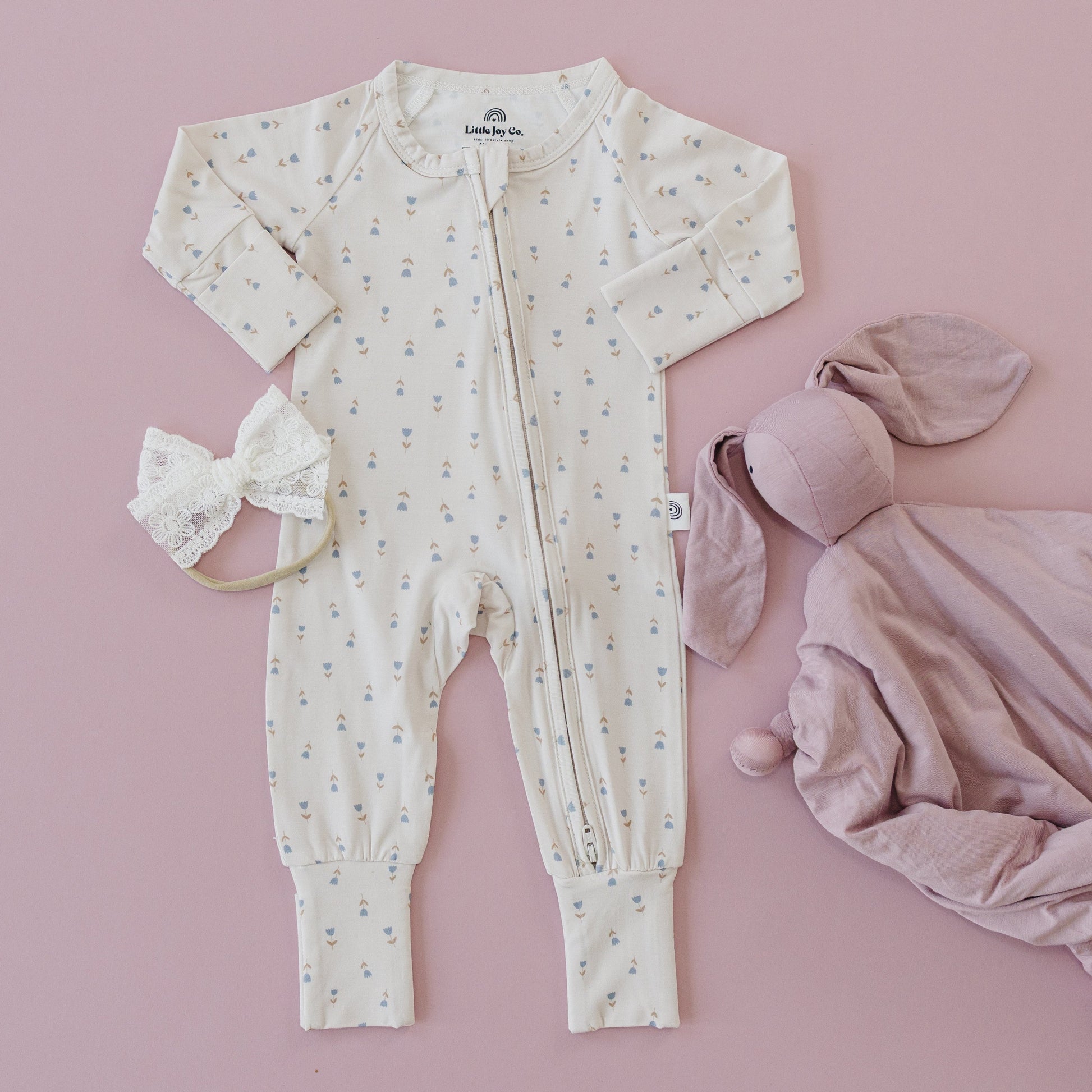 Tiny Tulips Bamboo Zippy Pajamas by Little Joy Co.