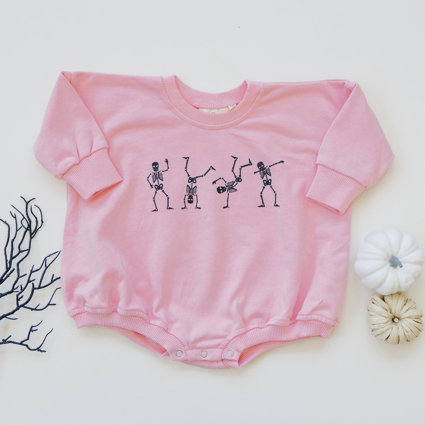 Dancing Skeletons Sweatshirt Romper - Pink by Little Joy Co., product view 2