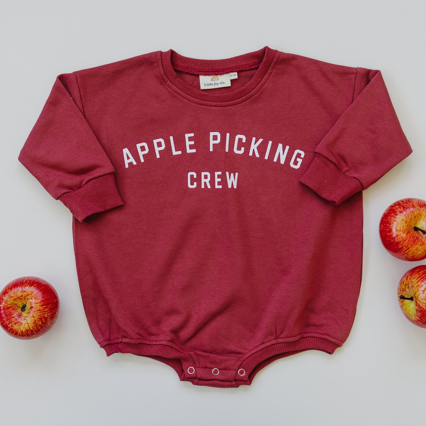 Apple Picking Crew Sweatshirt Romper by Little Joy Co., product view 2
