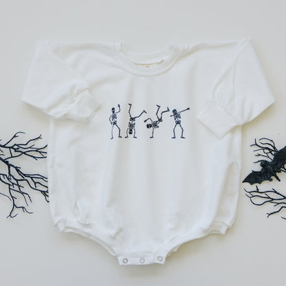 Dancing Skeletons Sweatshirt Romper - White by Little Joy Co., product view 2
