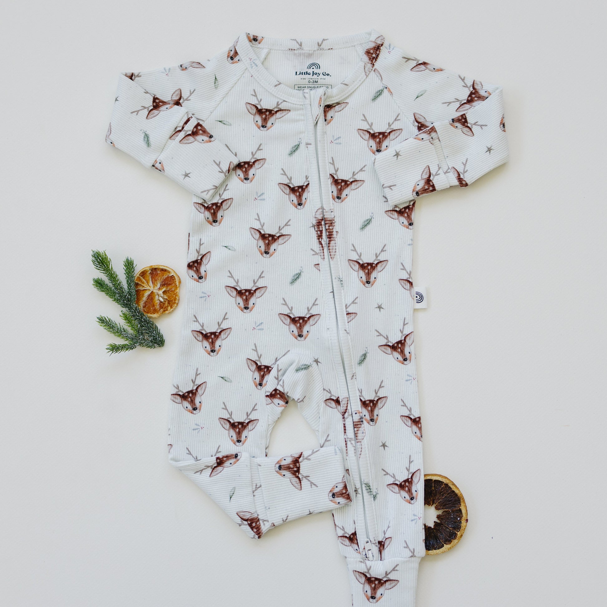 Reindeer Games Ribbed Bamboo Zippy Pajamas *NB to 3/6m left by Little Joy Co., product view 3