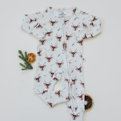 Reindeer Games Ribbed Bamboo Zippy Pajamas *NB to 3/6m left by Little Joy Co., product view 3