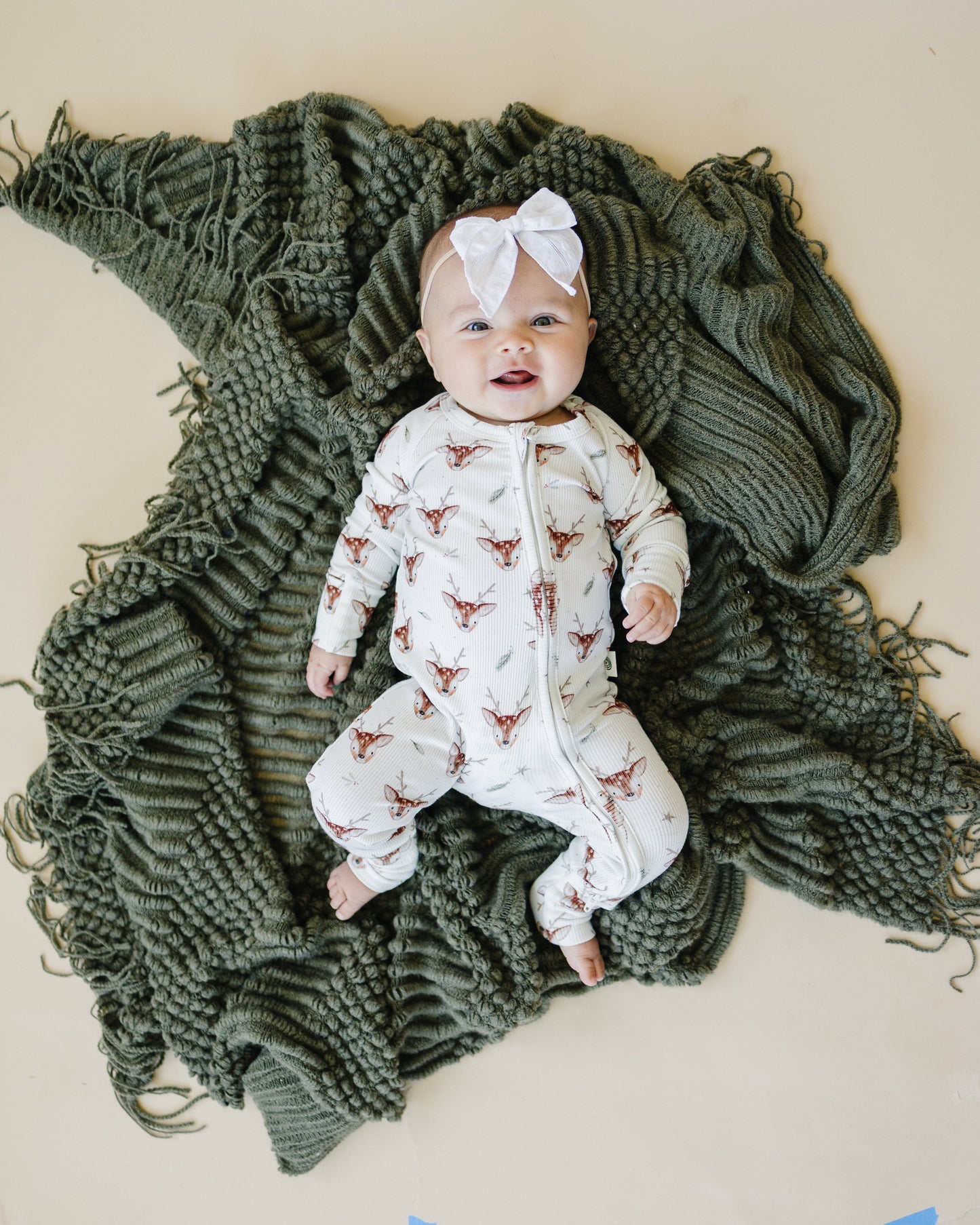 Reindeer Games Ribbed Bamboo Zippy Pajamas *NB to 3/6m left by Little Joy Co., product view 4