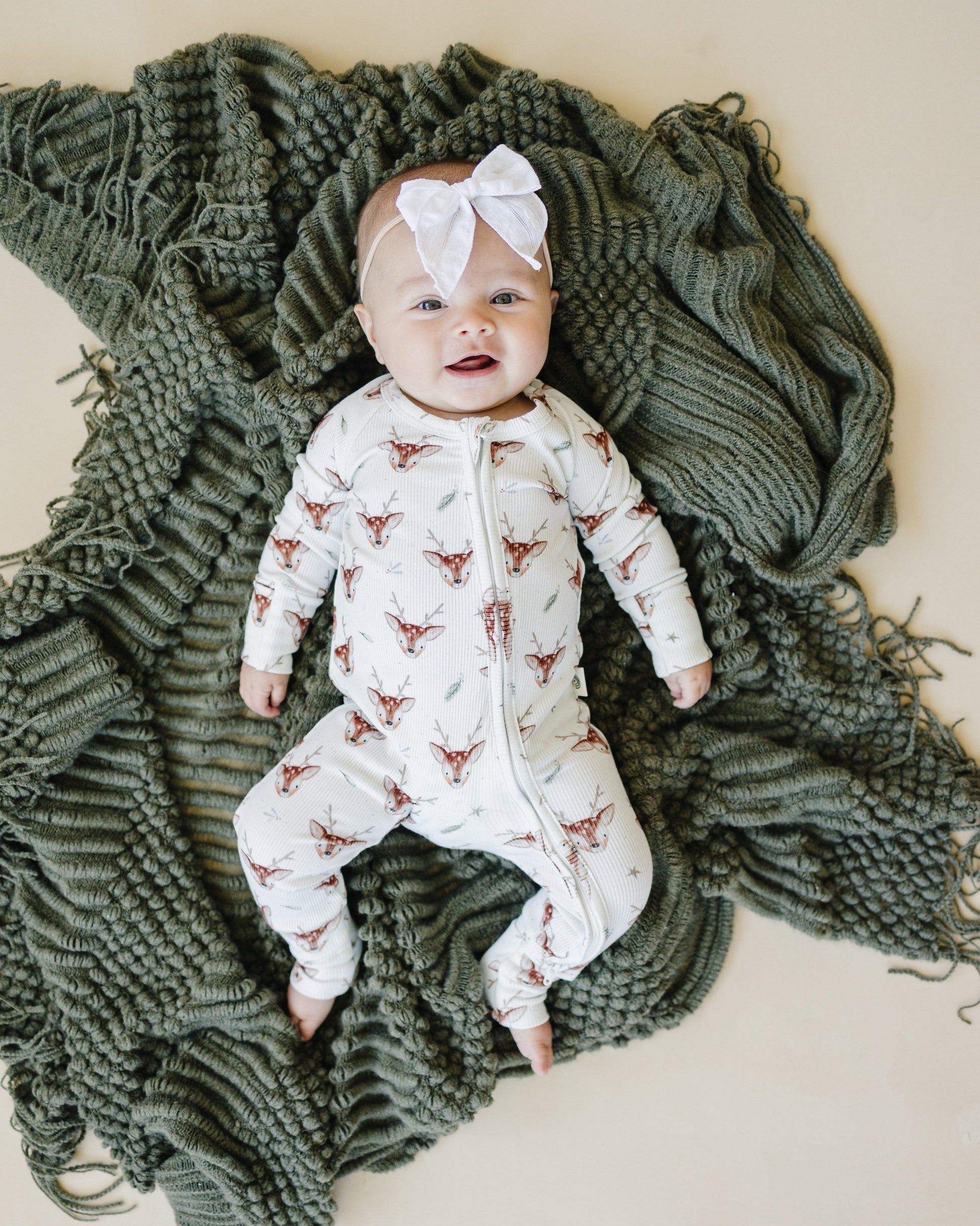 Reindeer Games Ribbed Bamboo Zippy Pajamas *NB to 3/6m left by Little Joy Co.