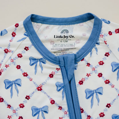 Red White & Bows Bamboo Zippy Pajamas by Little Joy Co., product view 2