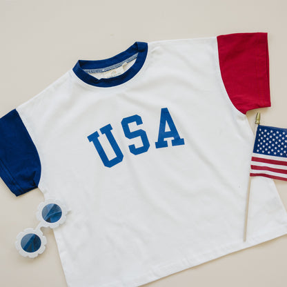 USA Colorblock Tee - Oversized or Regular Fit by Little Joy Co., product view 3