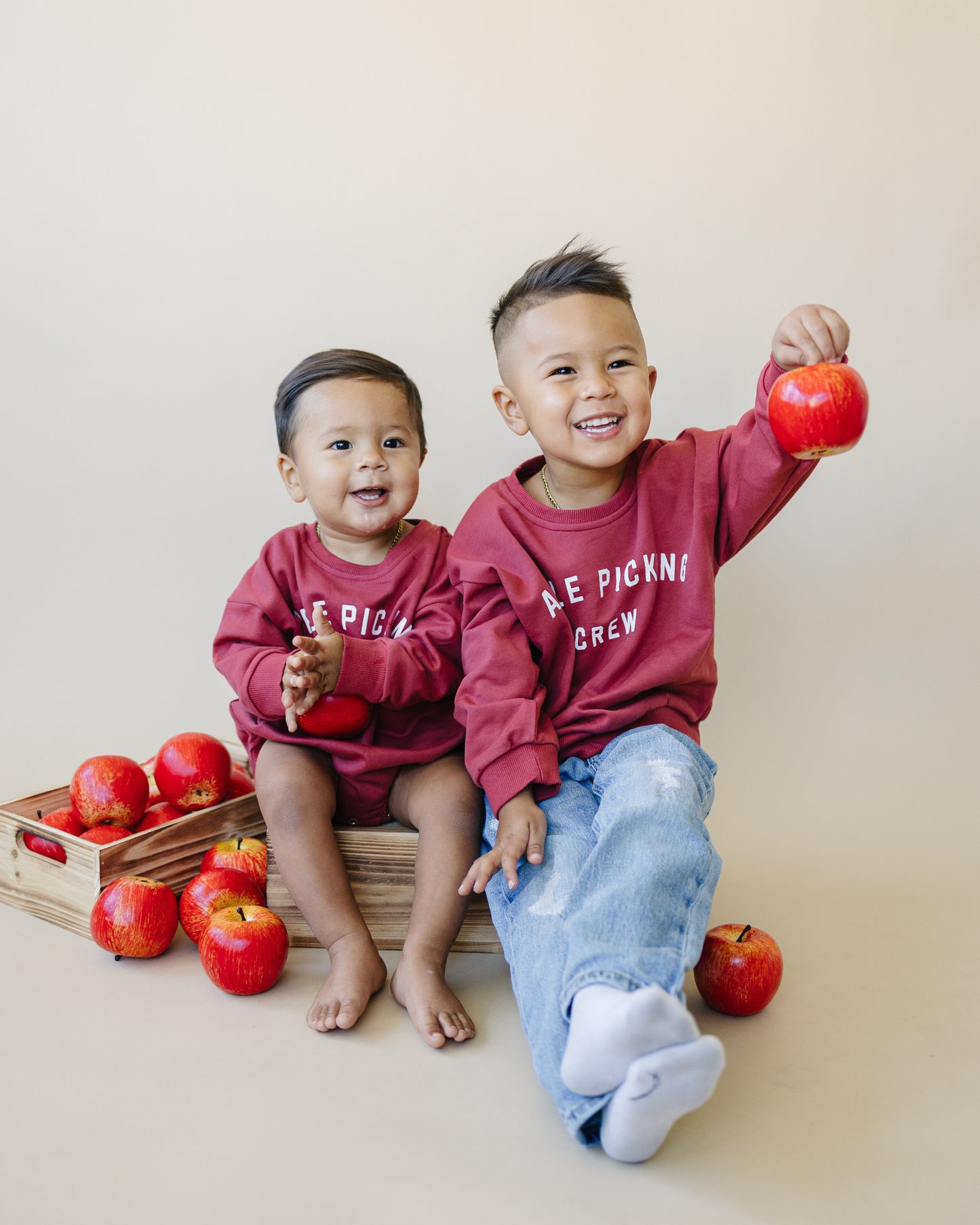 Apple Picking Crew Sweatshirt Romper by Little Joy Co., product view 5