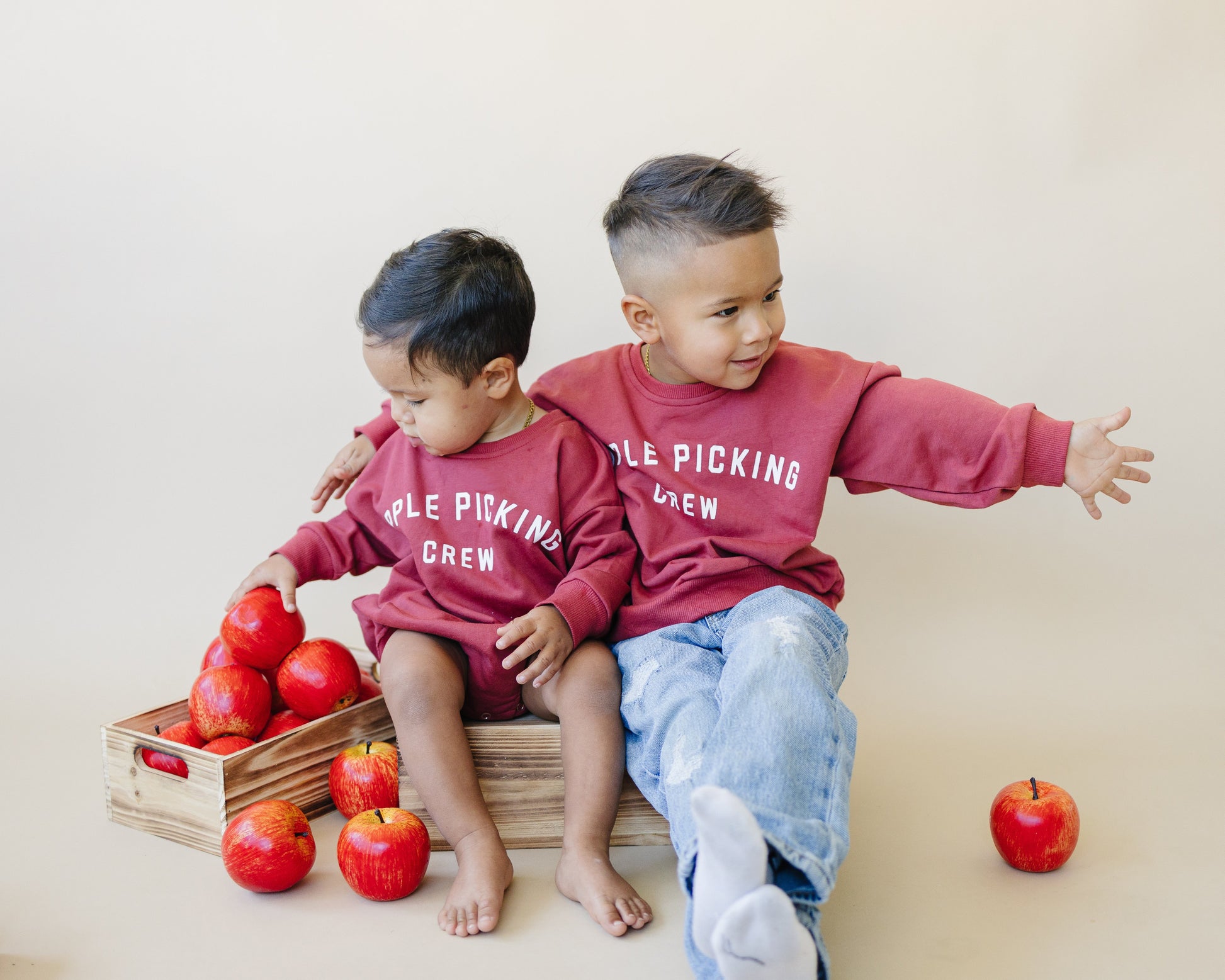 Apple Picking Crew Sweatshirt Romper by Little Joy Co., product view 4