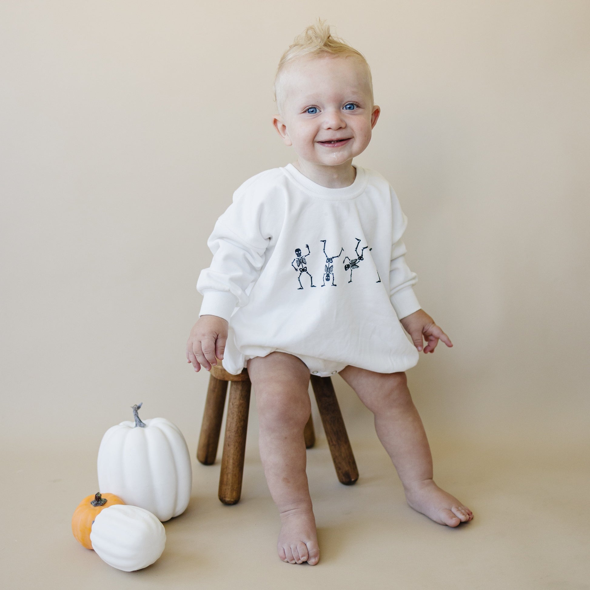 Dancing Skeletons Sweatshirt Romper - White by Little Joy Co.