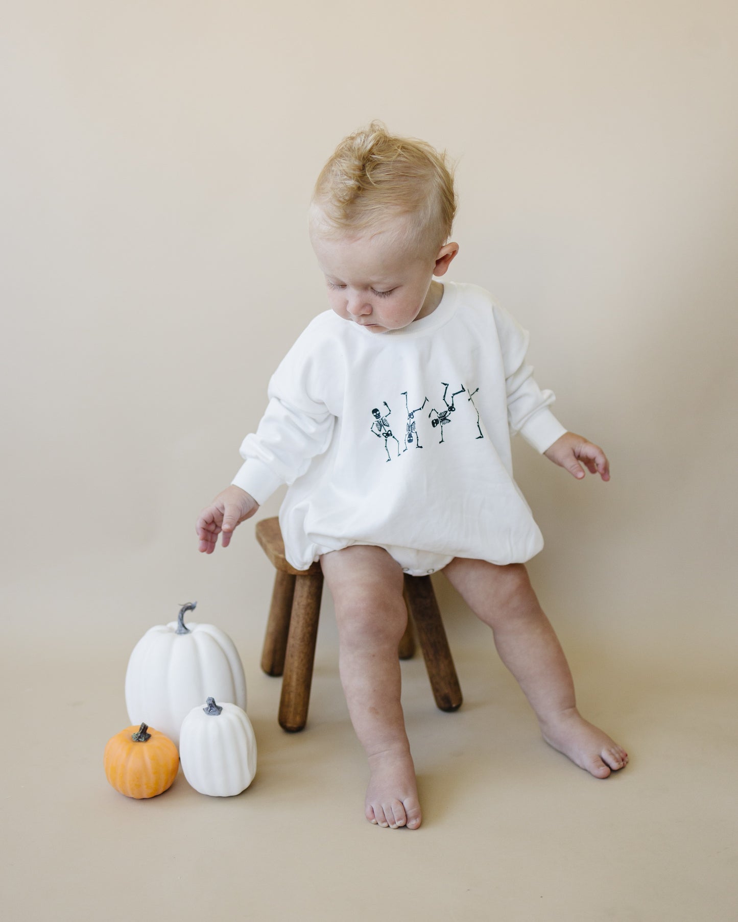 Dancing Skeletons Sweatshirt Romper - White by Little Joy Co., product view 3