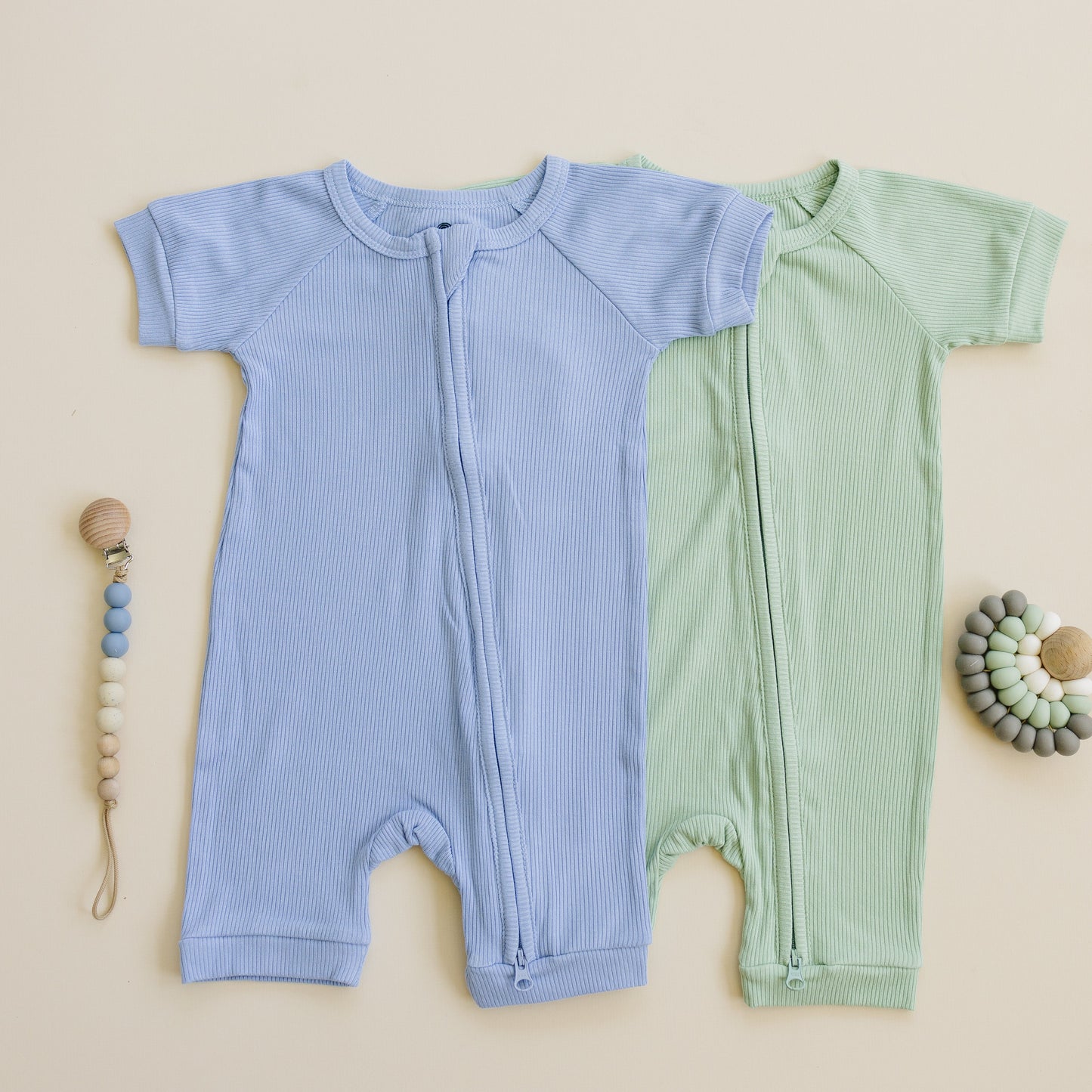 Solid Ribbed Bamboo Shorty Romper (0-3m to 4T) - more colors by Little Joy Co., product view 11