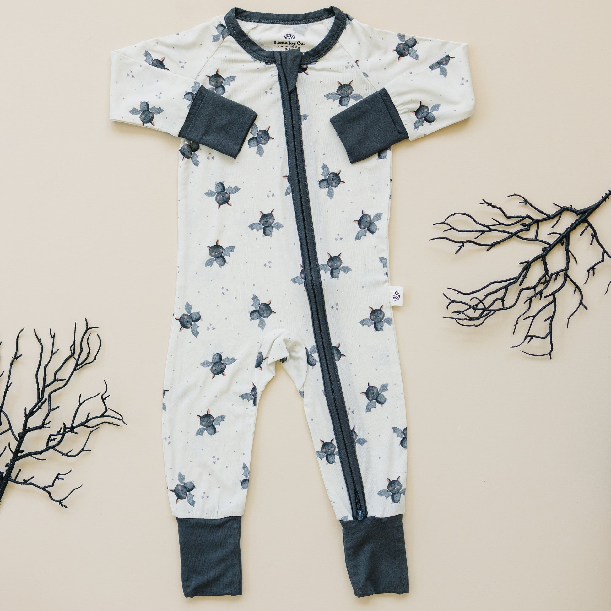 Batty for Bedtime Bamboo Zippy Romper *Newborn only by Little Joy Co., product view 2