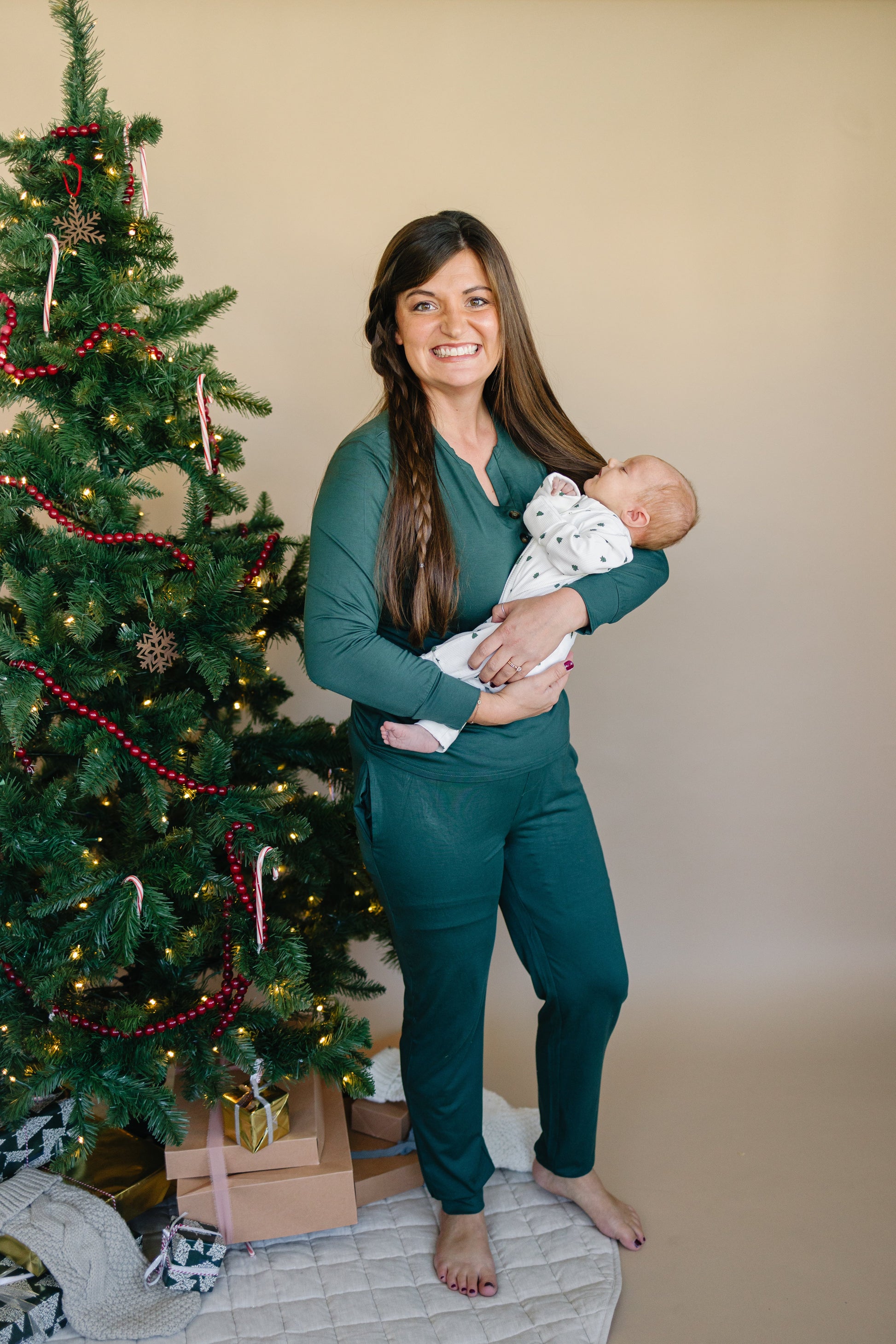 Women's Green Emerald Bamboo Christmas Pajamas by Little Joy Co.