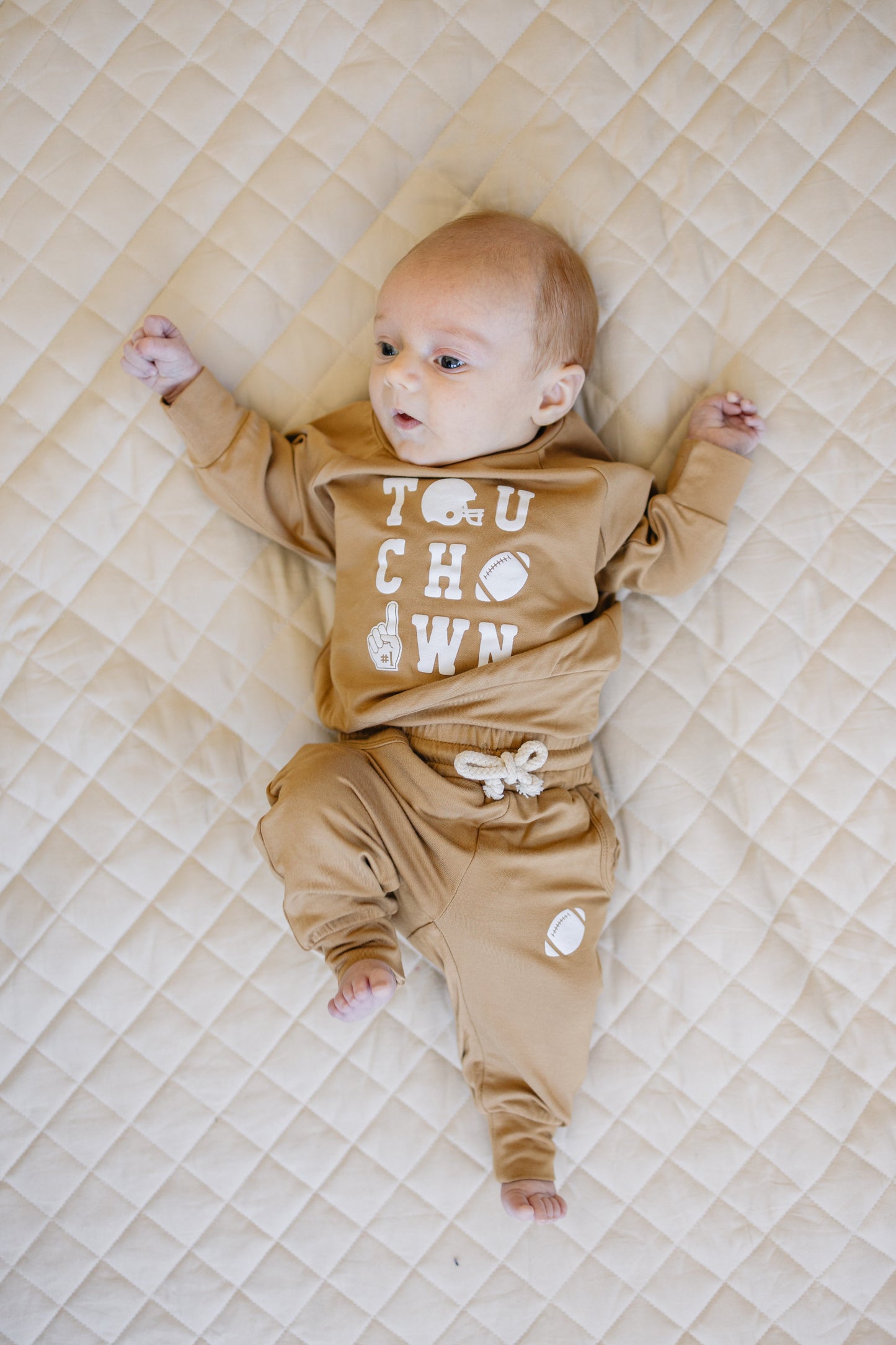 Touchdown Football Bamboo Crewneck & Jogger Set *2T-5T left by Little Joy Co., product view 3