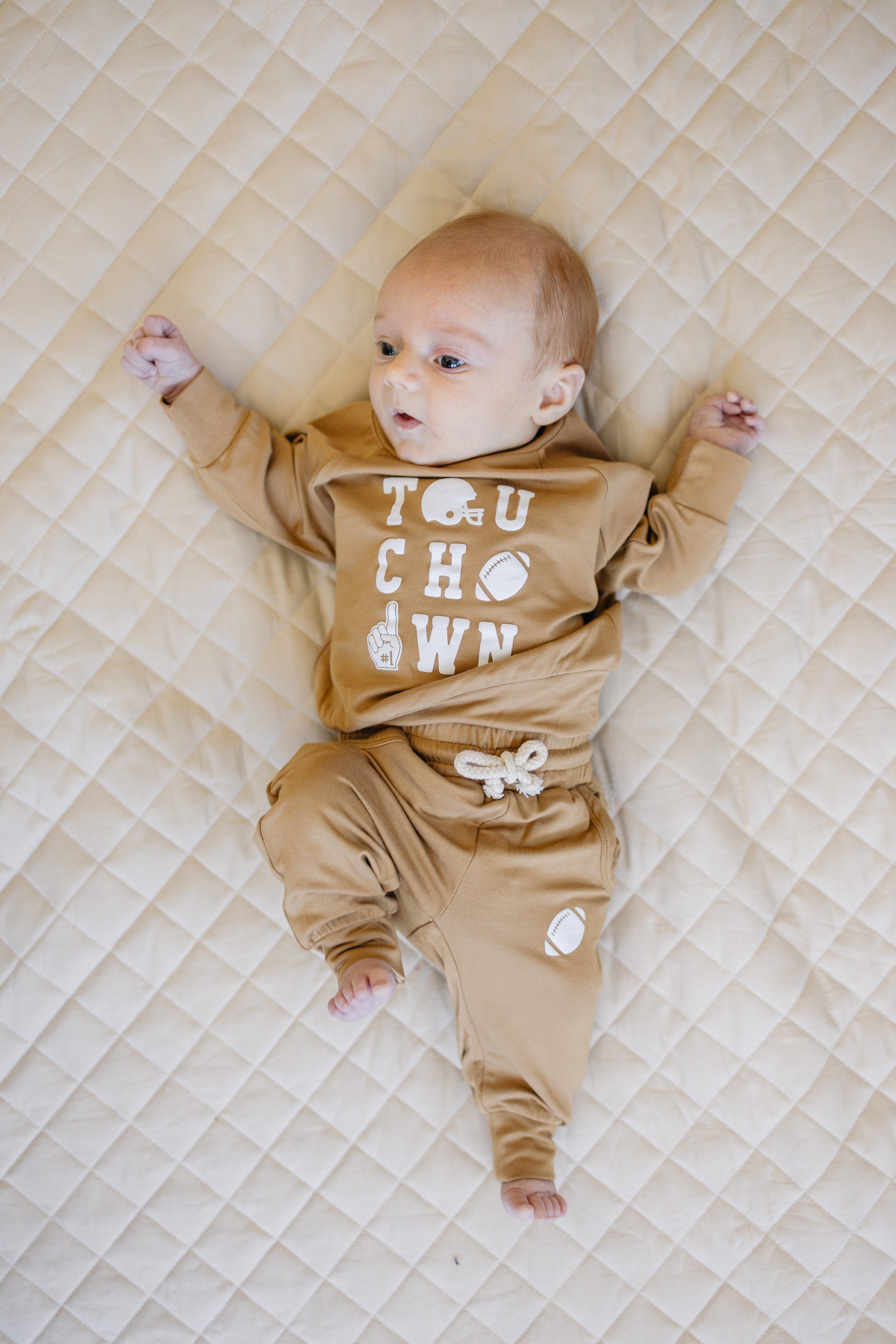 Touchdown Football Bamboo Crewneck & Jogger Set *2T-5T left by Little Joy Co., product view 3