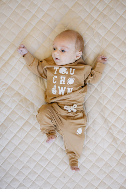 Touchdown Football Bamboo Crewneck & Jogger Set *2T-5T left by Little Joy Co., product view 3