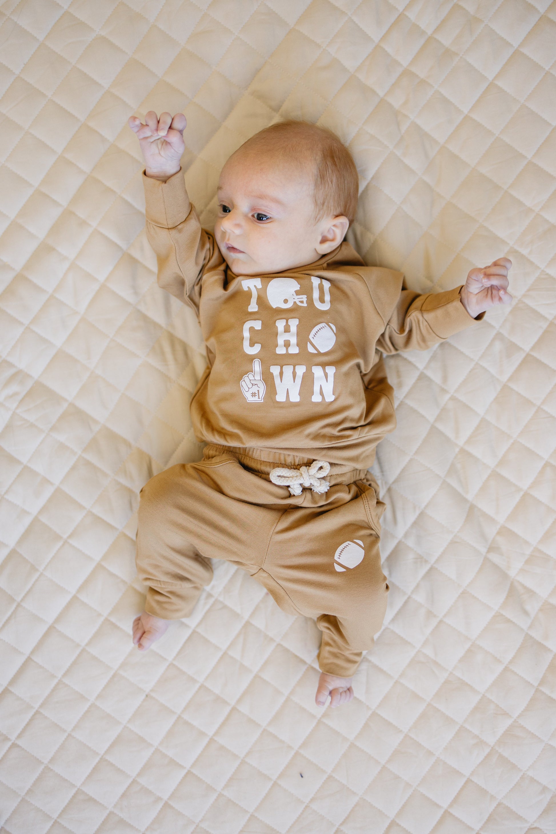 Touchdown Football Bamboo Crewneck & Jogger Set *2T-5T left by Little Joy Co., product view 4