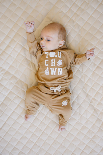 Touchdown Football Bamboo Crewneck & Jogger Set *2T-5T left by Little Joy Co., product view 4