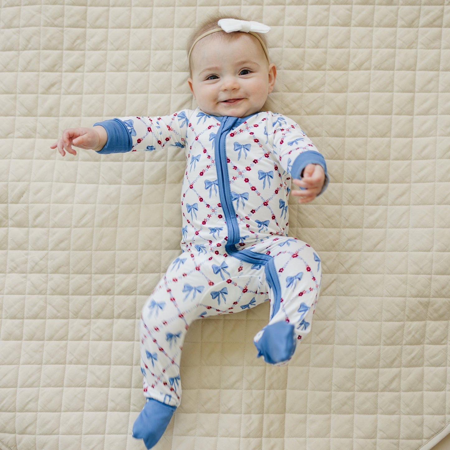 Red White & Bows Bamboo Zippy Pajamas by Little Joy Co.