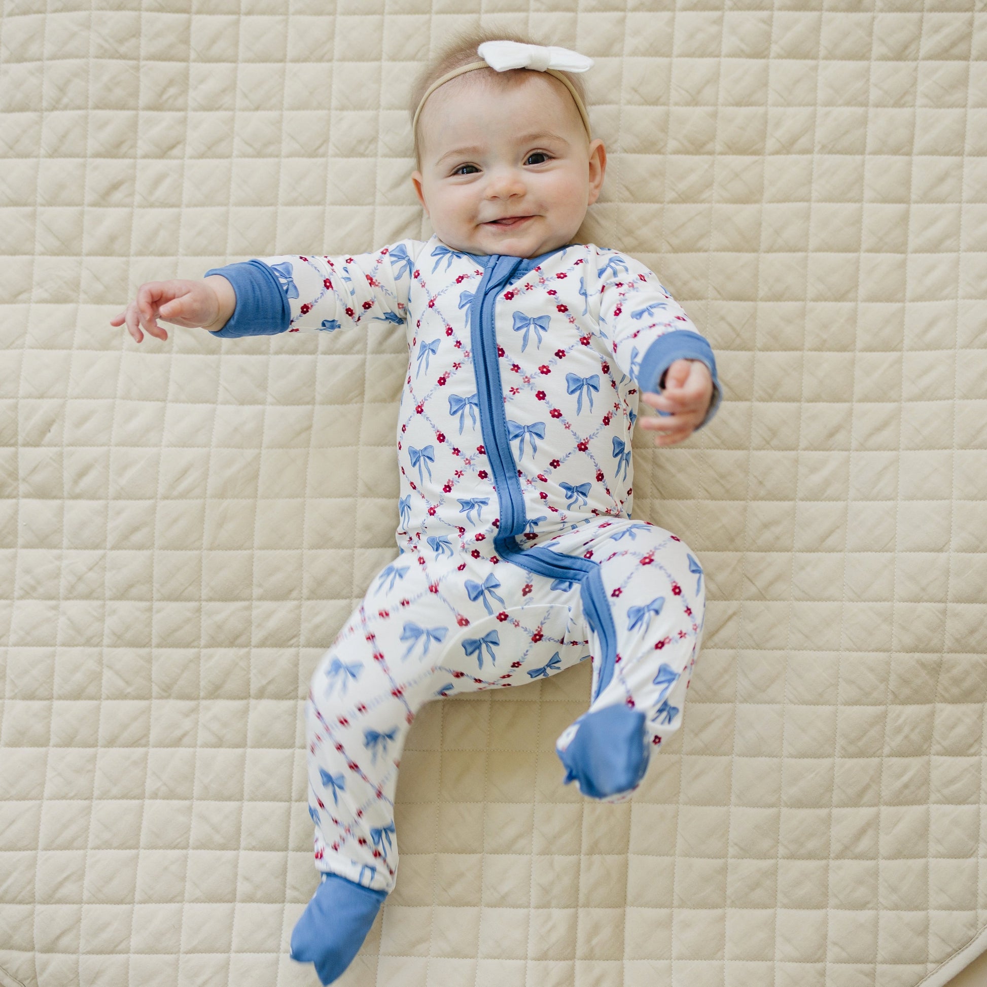 Red White & Bows Bamboo Zippy Pajamas by Little Joy Co.