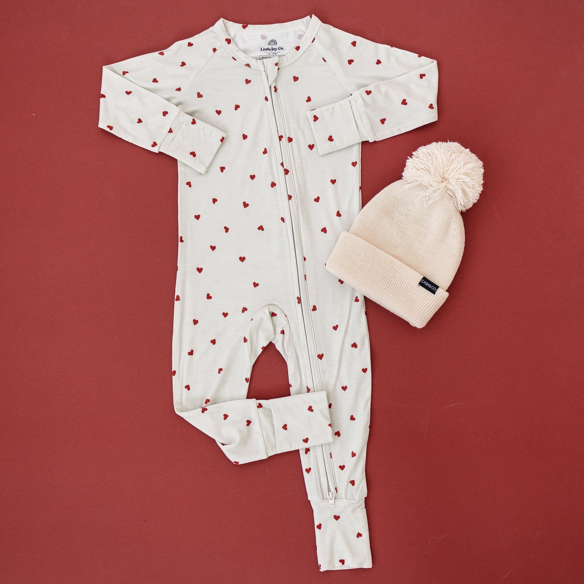 Tiny Hearts Bamboo Zippy Pajamas by Little Joy Co., product view 5