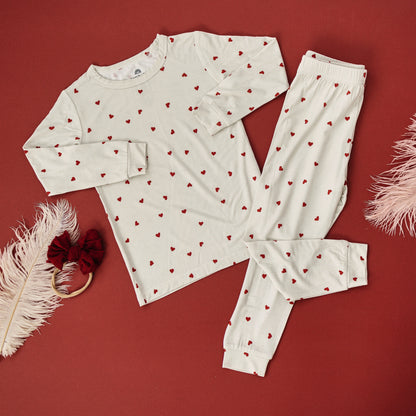 Tiny Hearts 2pc Bamboo Pajamas by Little Joy Co., product view 2