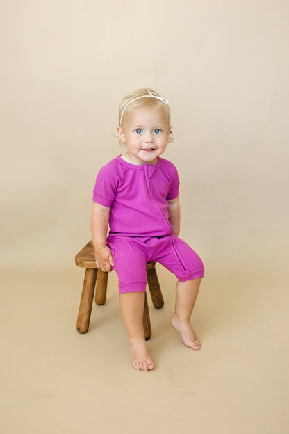 Solid Ribbed Bamboo Shorty Romper (0-3m to 4T) - more colors by Little Joy Co., product view 2