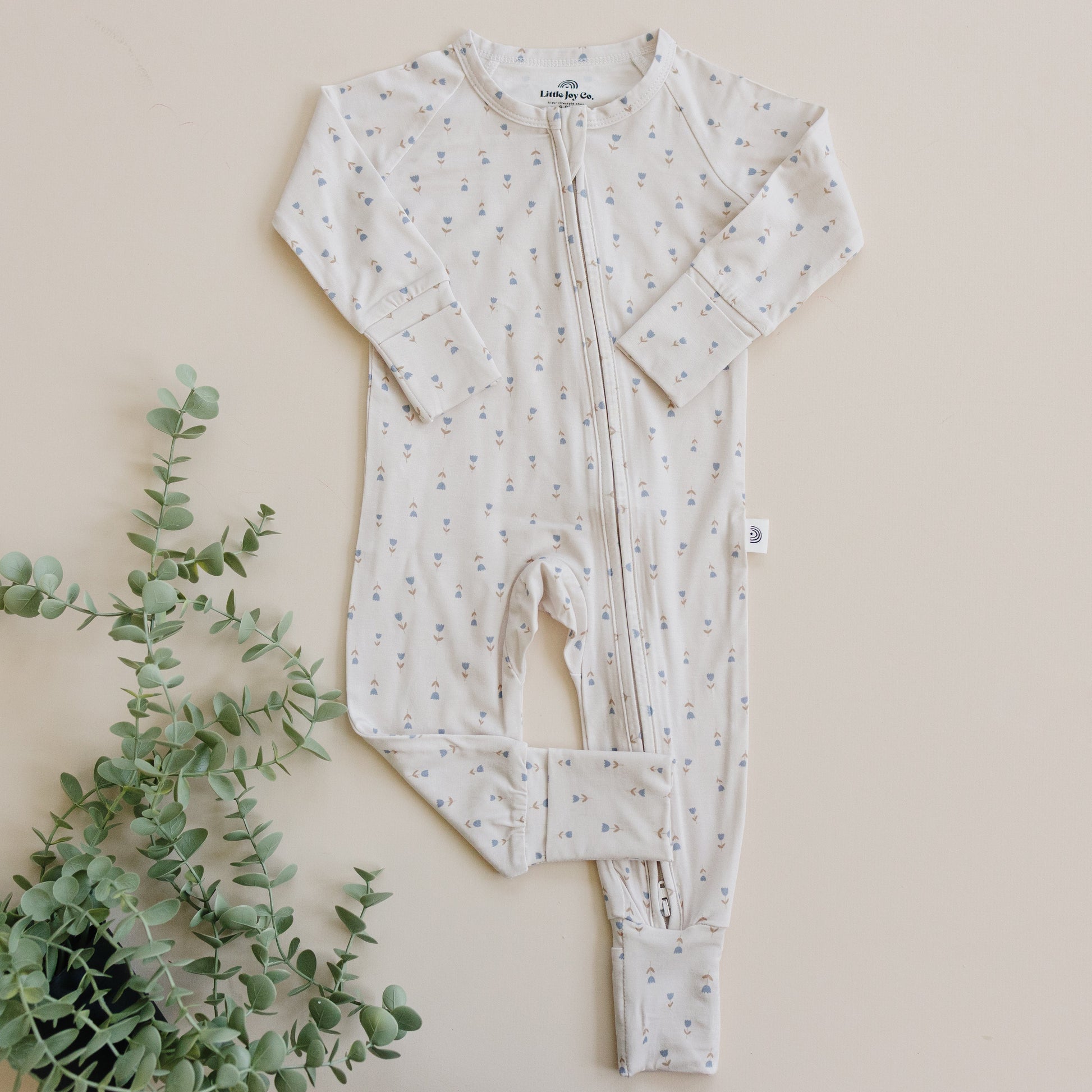 Tiny Tulips Bamboo Zippy Pajamas by Little Joy Co., product view 3