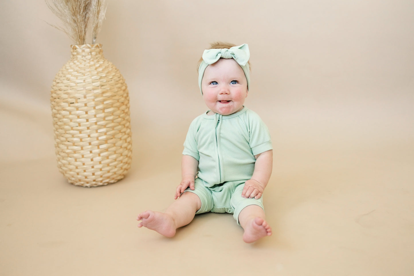 Solid Ribbed Bamboo Shorty Romper (0-3m to 4T) - more colors by Little Joy Co., product view 3
